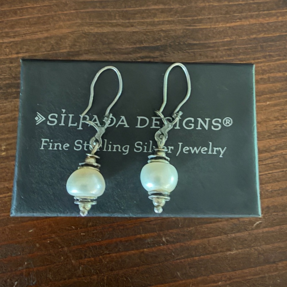 Retired Silpada Sterling Silver Pearl Earrings